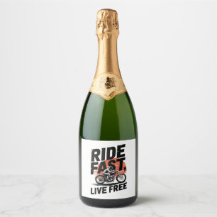Ride Fast Live Free Bicyclist T-shirt Sparkling Wine Label