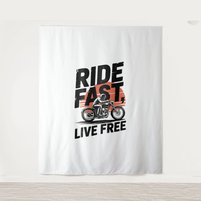 Ride Fast Live Free Bicyclist T-shirt Tapestry (Front)