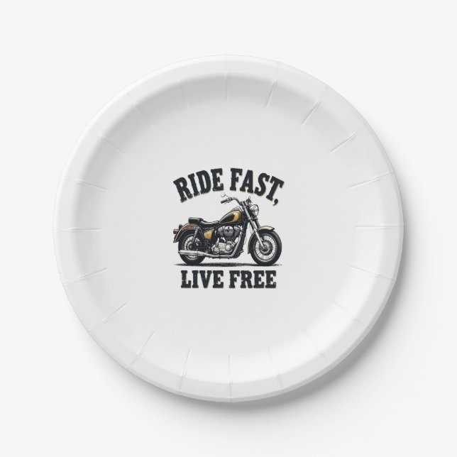 Ride Fast, Live Free Motorcycle Paper Plate (Front)