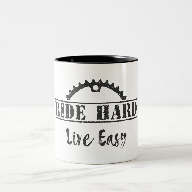 Ride Hard Live Easy Cycling Two-Tone Coffee Mug (Center)