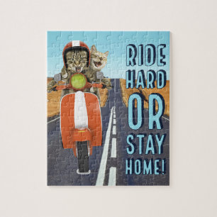 Ride Hard or Stay Home - Cats on a Moped Jigsaw Puzzle