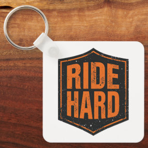 "Ride Hard" Rustic Biker Emblem Keychain