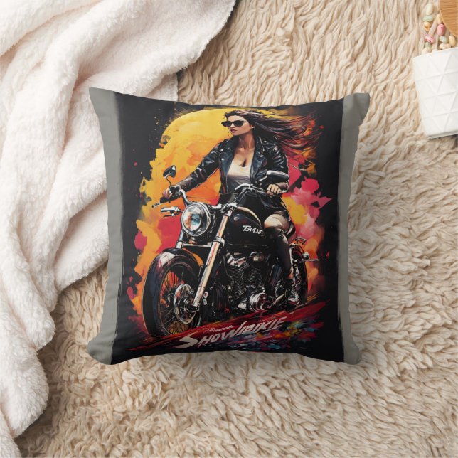 Ride in Style: Bold Biker Throw Pillow" Pillow (Blanket)