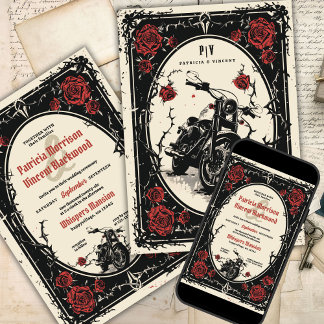 Ride into Forever: Bikes & Roses Wedding  Invitation