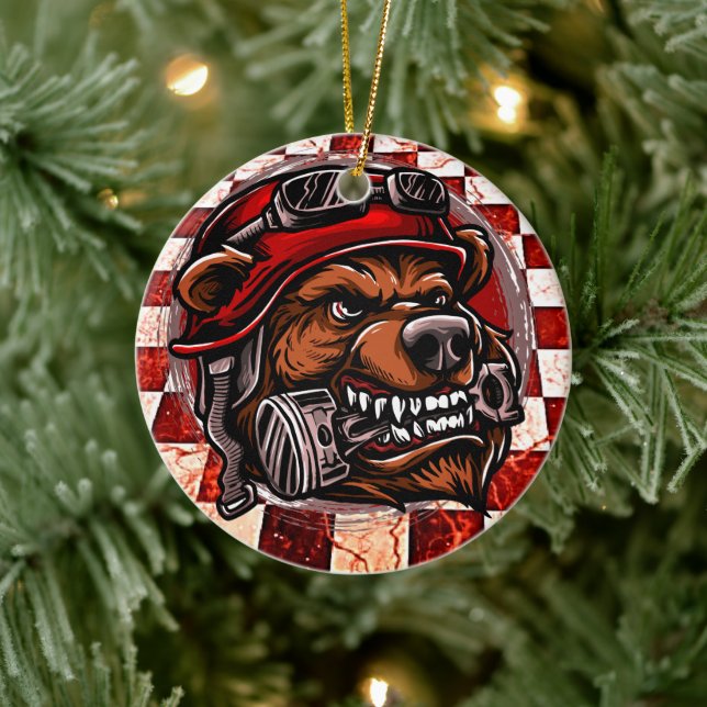 Ride into Nostalgia with Biker Bear  Ceramic Ornament (Tree)