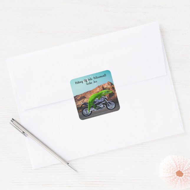 Ride into Retirement Custom Gecko Motorcycle Square Sticker (Envelope)