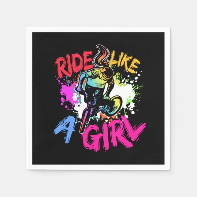 Ride Lke A Girl BMX Biker Gift Idea Napkin (Front)