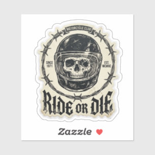 Ride or Die Biker Skull Broken Helmet Barbed Wire