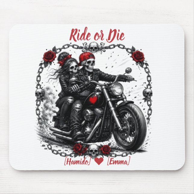 Ride or Die Personalized Skeleton Couple Mouse Pad (Front)