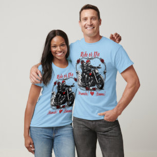 Ride or Die Personalized Skeleton Couple T-Shirt
