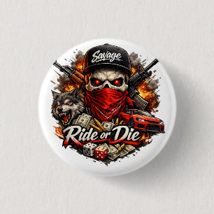 Ride or Die Skull Wolf Streetwear Design 1 Inch Round Button