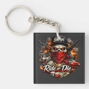 Ride or Die Skull Wolf Streetwear Design Keychain
