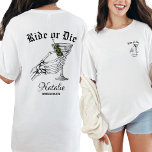 Ride Or Die Til Death Do We Party Bachelorette T-Shirt<br><div class="desc">Celebrate your bachelorette party with our Personalized "Ride Or Die" Shirt, designed for the ultimate "Til Death Do We Party" experience. Perfect for a gothic wedding bachelorette party, this custom shirt combines dark elegance with a touch of humour. Featuring a bold skeleton bride graphic and the playful "til death do...</div>