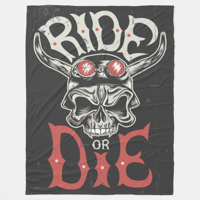 Ride or Die Viking Skull Fleece Blanket (Front)