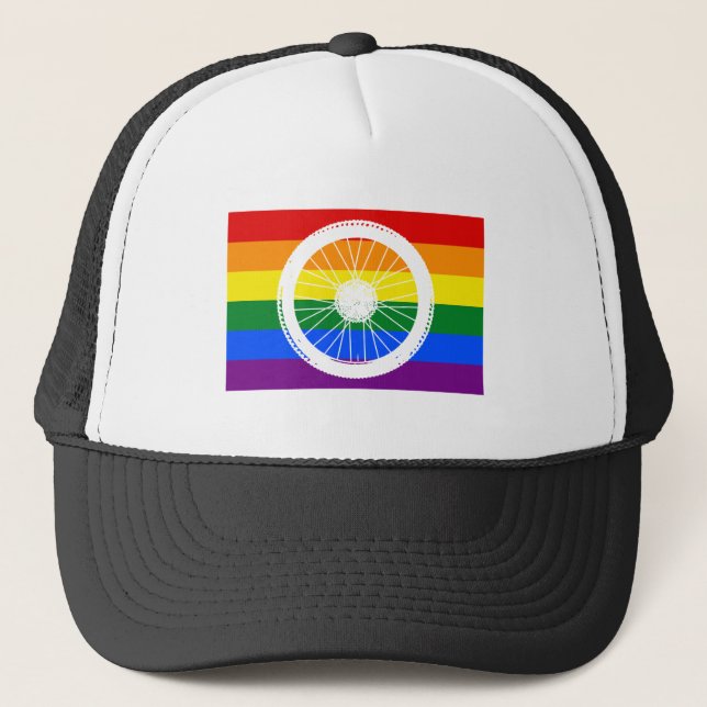 Ride Pride Cycling Wheel Trucker Hat (Front)