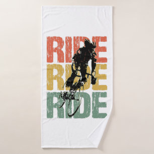 Ride Ride Ride Vintage Bicycle Rider Bath Towel