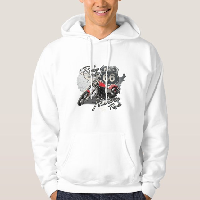 Ride Route 66,Vintage Motorcycle Hooded Sweatshirt (Front)