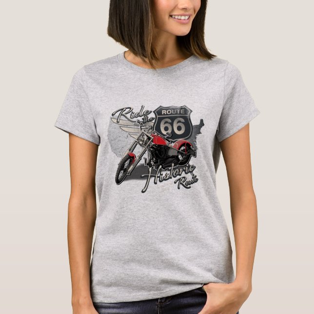 Ride Route 66, Vintage Motorcycle T-Shirt (Front)