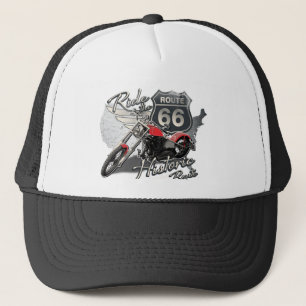 Ride Route 66, Vintage Motorcycle Trucker Hat