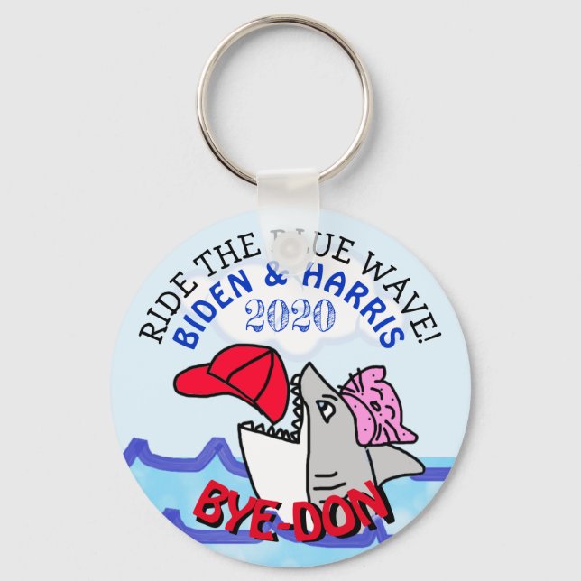 Ride the Blue Wave Biden and Harris 2020 Election Keychain (Front)