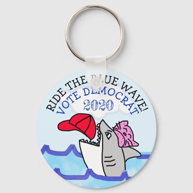 Ride the Blue Wave, Vote Democrat 2020 Election Keychain (Front)