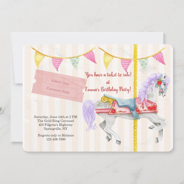 Ride the Carousel Vintage Invitation (Front)
