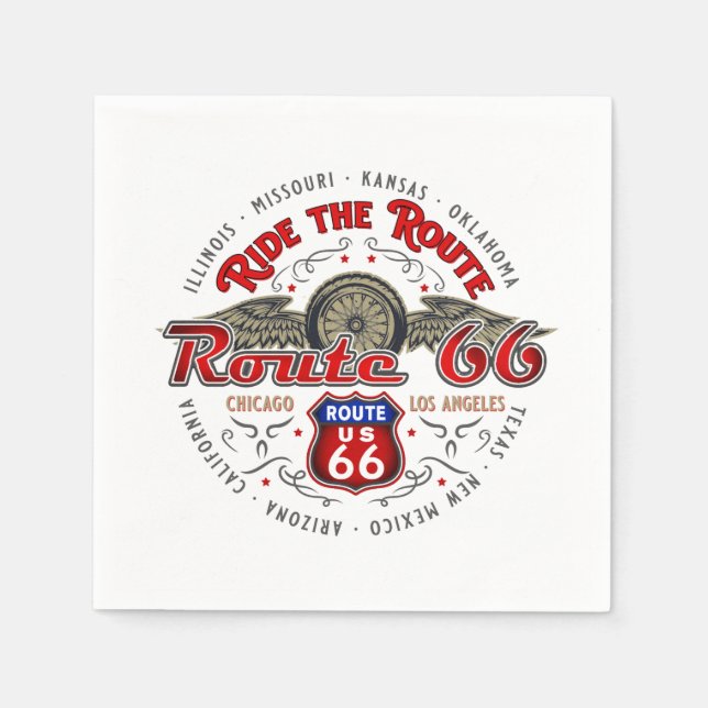RIDE THE ROUTE US 66 BIKER ROAD TRIP MOTORCYCLE NAPKIN (Front)
