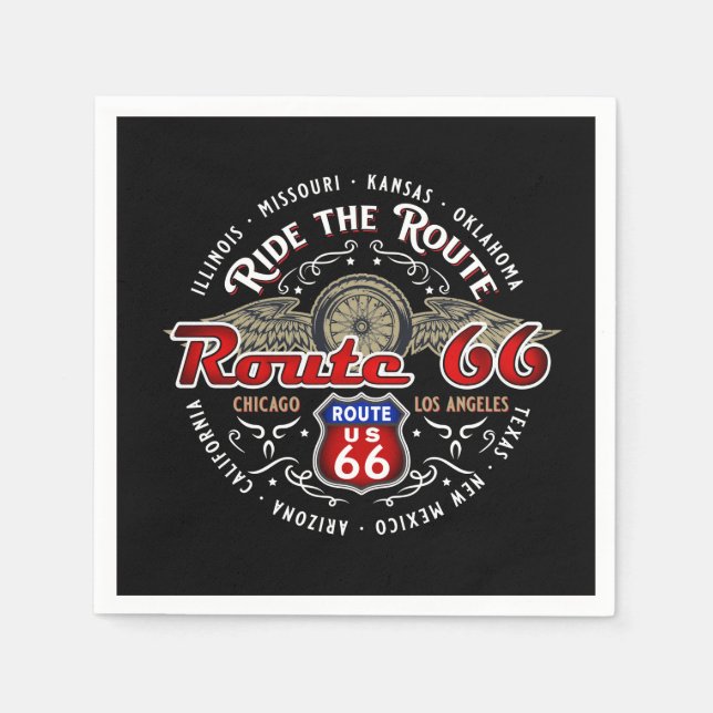 RIDE THE ROUTE US ROUTE 66 BIKER MOTORCYCLE PAPER NAPKIN (Front)