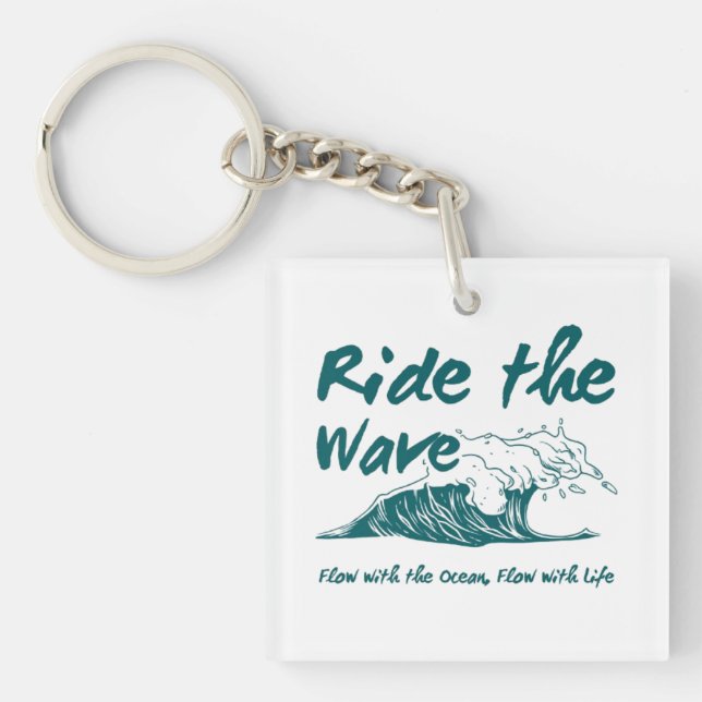 Ride the Wave Surf Design Keychain (Front)