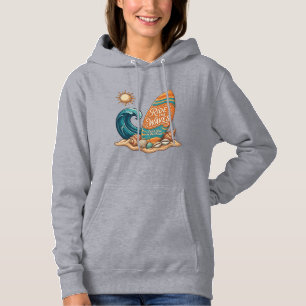 Ride the Waves Surfboard Illustration - Cozy Tropi Hoodie