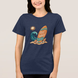 Ride the Waves Surfboard Illustration - Long Sleev Tri-Blend Shirt