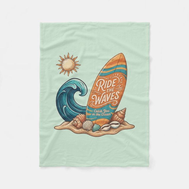 Ride The Waves Vintage Beach Throw Blanket (Front)