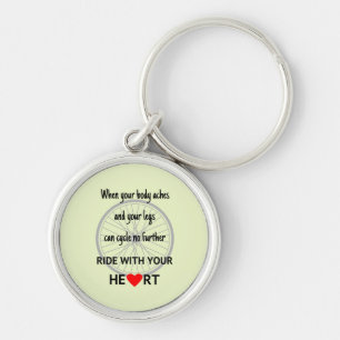 Ride with heart cycling motivational quote green keychain