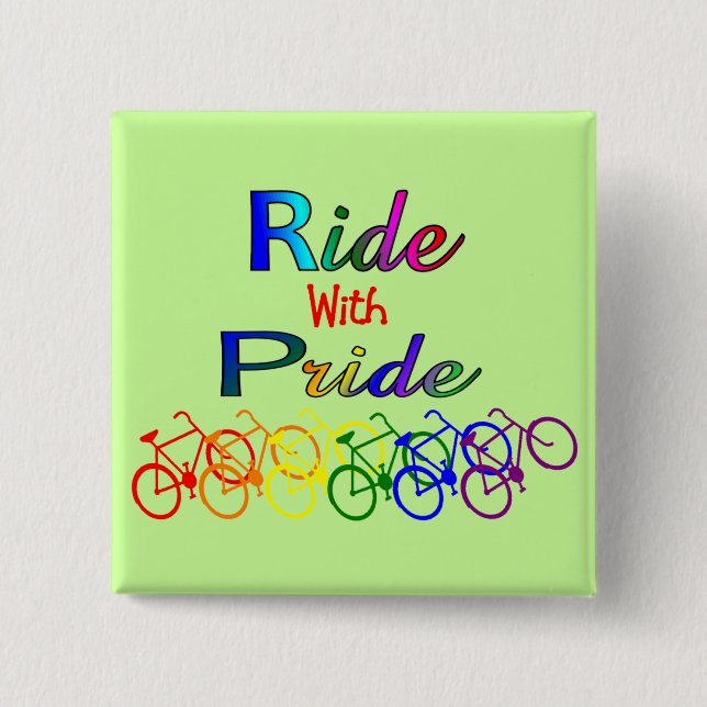 Ride With Pride Gay Lesbian Cyclist Gifts 2 Inch Square Button (Front)