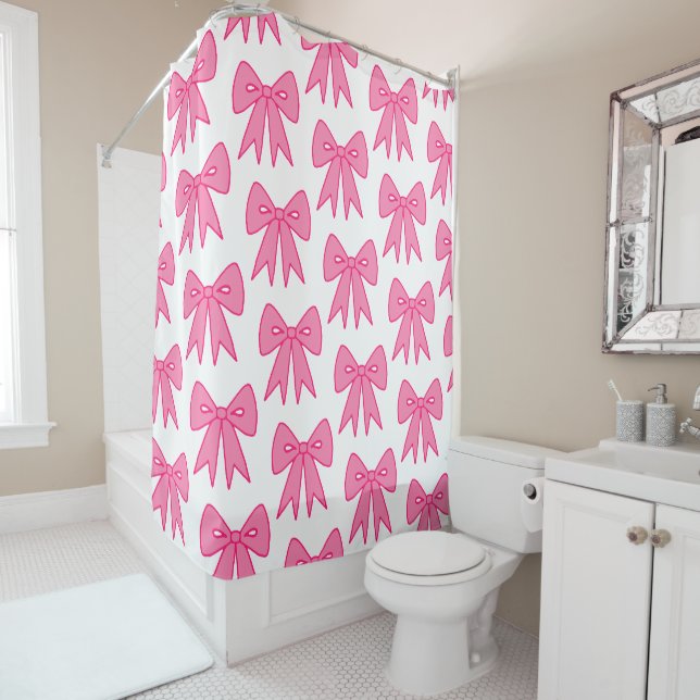 Rideau de douche à cou rose (En situation)