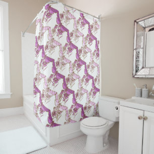 Rideau de douche à deux tons violet, rose et or