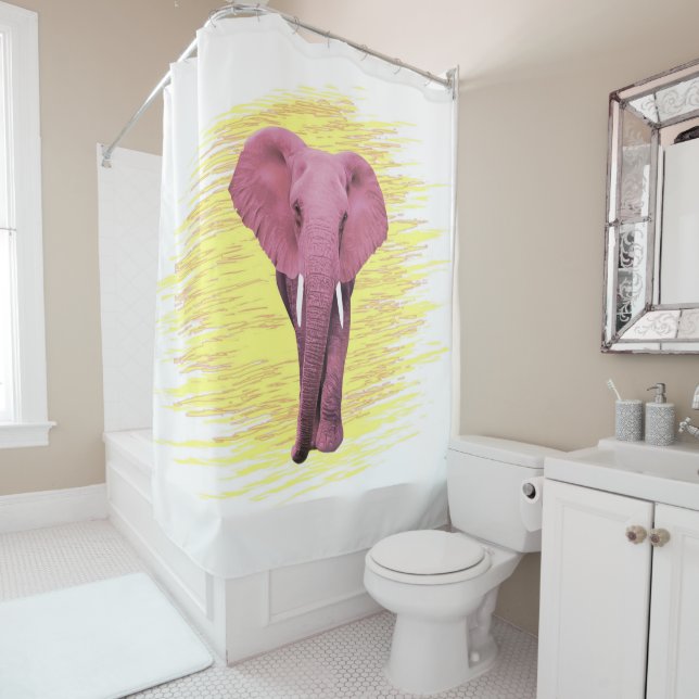 Rideau de douche à éléphant rose (En situation)