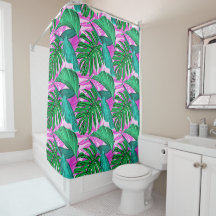 Rideau de douche à feuillage tropical luxuriant