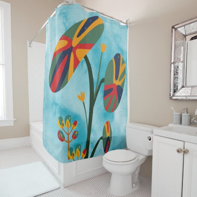 rideau de douche à fleurs (En situation)