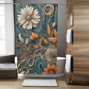 Rideau de douche à fleurs Boho turquoise