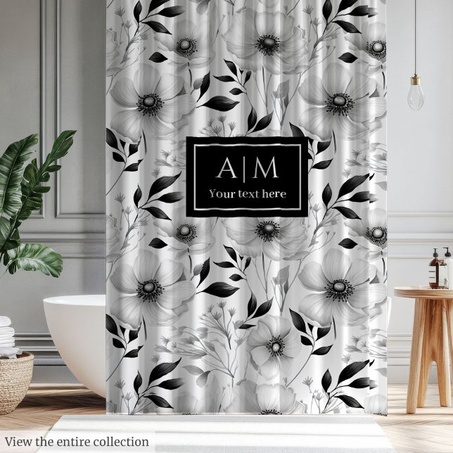 Rideau de douche à fleurs élégamment noir et blanc (Elegantly black and white flowers shower curtain)