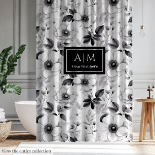Rideau de douche à fleurs noir et blanc charmant