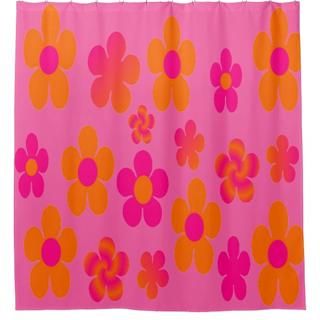 rideau de douche à fleurs rose et orange chaud (Devant)