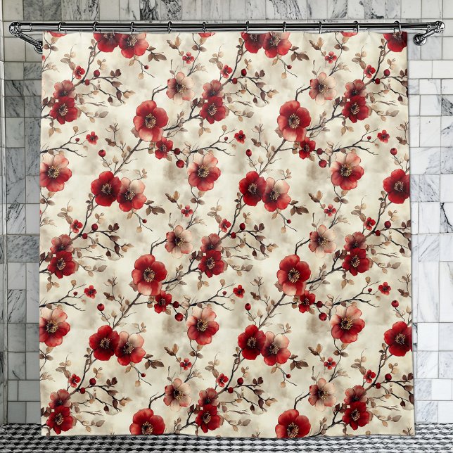 Rideau de douche à l'aquarelle magnifique rouge ro (Créateur téléchargé)