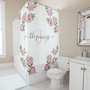 Rideau de douche à monogramme Paeonia rose