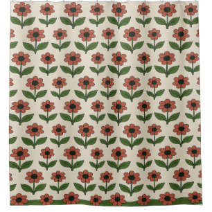 Rideau de douche à motif floral rouge et vert