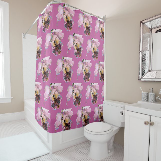 Rideau de douche à orchidée rose (En situation)