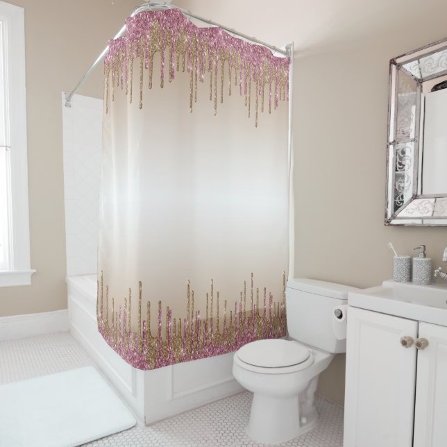 rideau de douche à parties scintillant violet et o (En situation)