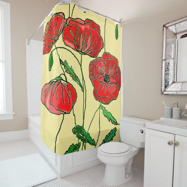 Rideau de douche à pavot rouge - Votre couleur (En situation)