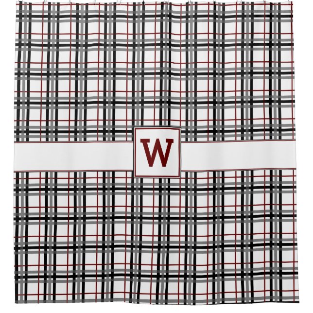 Rideau de douche à plaid noir blanc et rouge (Devant)